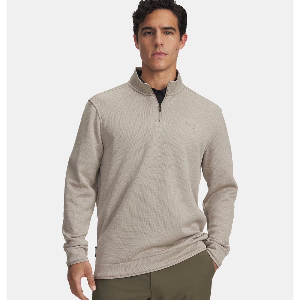 Under Armour Mens Storm Sweater 2XL NWT Golf Fleece Quarter Zip Pullover Tan